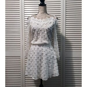 Karina Grimaldi Fleur Voile Blouson Mini Dress Women's XS White Off Shoulder